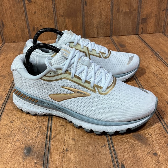 Brooks Shoes - Brooks Women's Adrenaline GTS 20 White Gray Gold Sneakers 1202961B164 Size 8.5 B